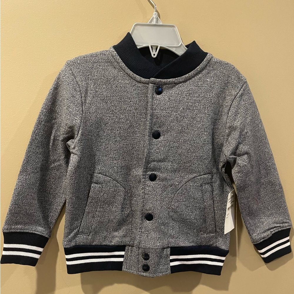 Joe Fresh Baseball Jacket Coat Gray Blue Snap Button - NWT